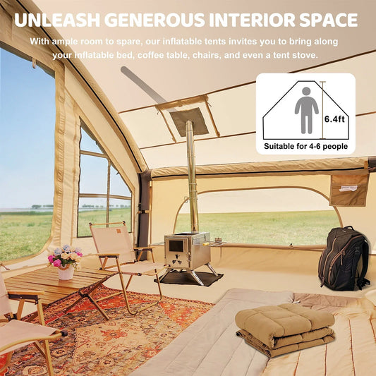 6 Person Inflatable Camping Tent with Pump, 10ft x7ft Glamping Family Tent Easy Setup 4 Season Waterproof Windproof Outdoor Blow Up Tent Luxury Oxford Cabin with Mesh Windows & Doors sgtnighsdesigns