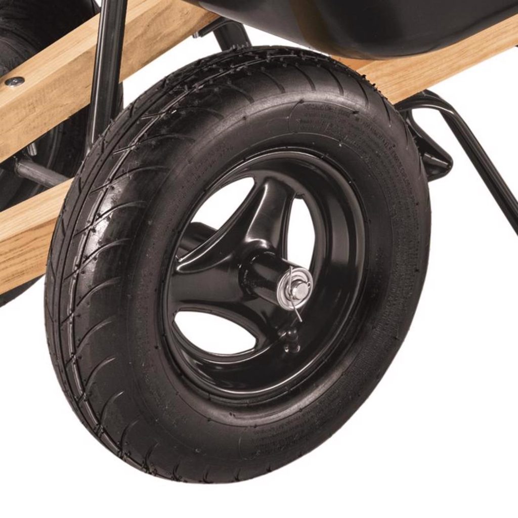 10 cu ft Poly Wheelbarrow with Dual 16′′ Pneumatic Tires and Hardwood Handles