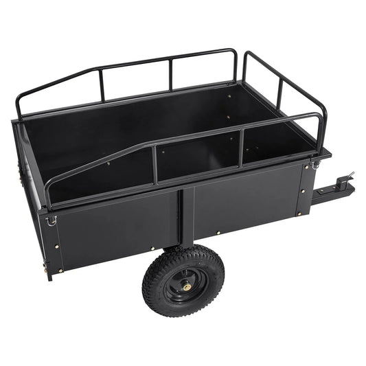 Heavy Duty ATV Trailer Steel Dump Cart, 750-Pound 15 Cubic Feet, Garden Utility Trailer with Removable Sides for Riding L
