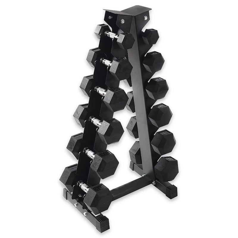 Fitness Heavy-Duty Rubber Dumbbell Weight Set with Rack, 210 lbs (5-30 lbs)