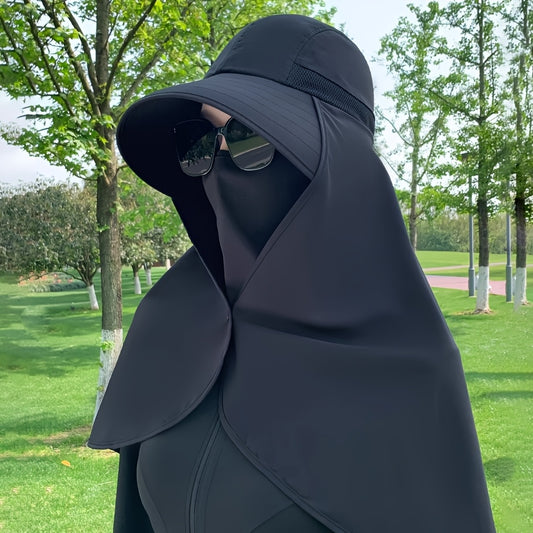 1pc, unisex wide brim buni hat, adjustable neck strap, breathable mesh, hat shawl mask 3in 1, summer travel beach hat, perfect for summer beach outdoor hiking trips