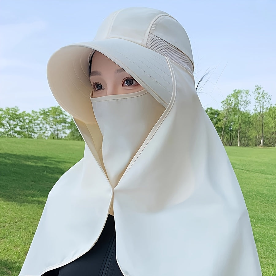 1pc, unisex wide brim buni hat, adjustable neck strap, breathable mesh, hat shawl mask 3in 1, summer travel beach hat, perfect for summer beach outdoor hiking trips