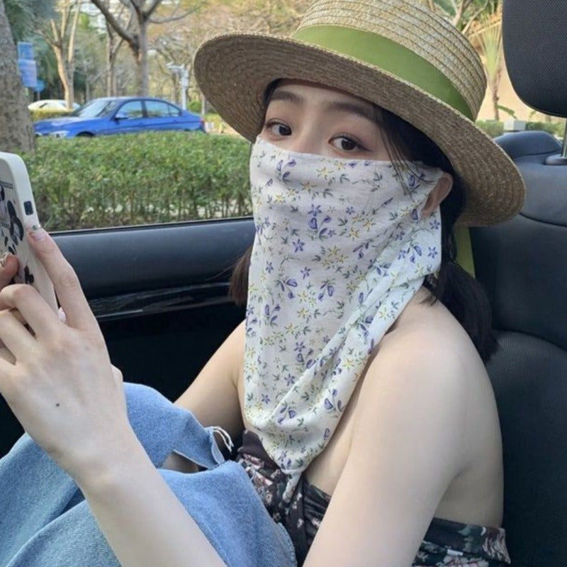 Women's Bohemian Floral Print Face Mask - Breathable Non-Elastic Full Coverage with Tassel Earrings, Lightweight Outdoor Beach Accessory for Casual Outings & Summer Activities