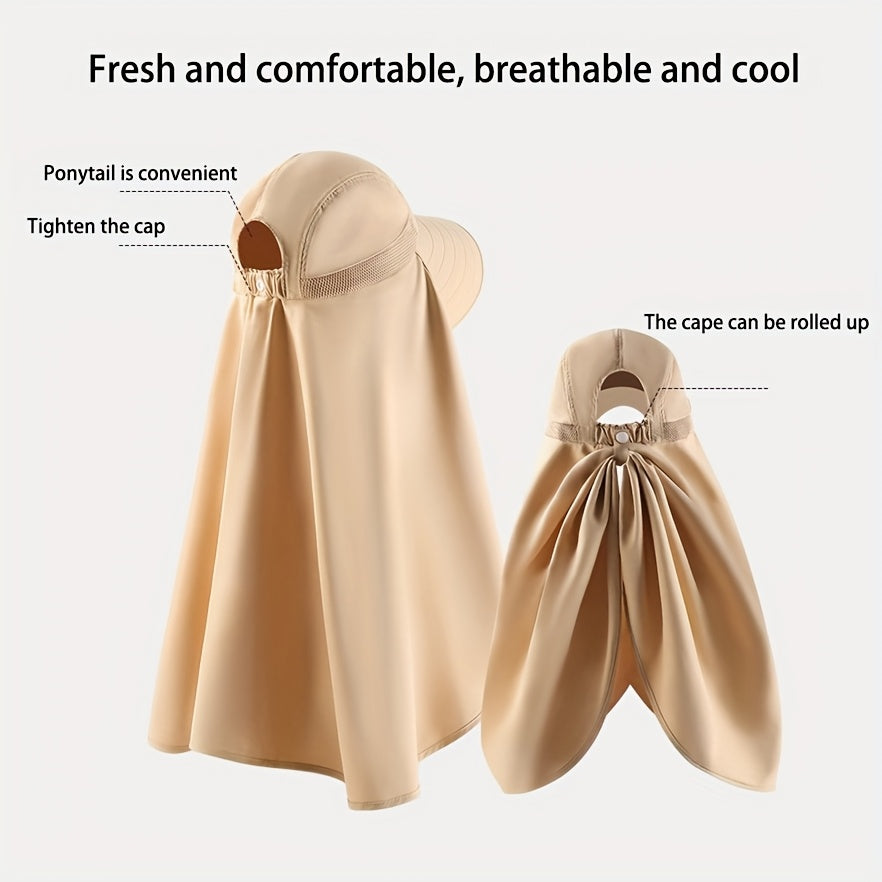 1pc, unisex wide brim buni hat, adjustable neck strap, breathable mesh, hat shawl mask 3in 1, summer travel beach hat, perfect for summer beach outdoor hiking trips