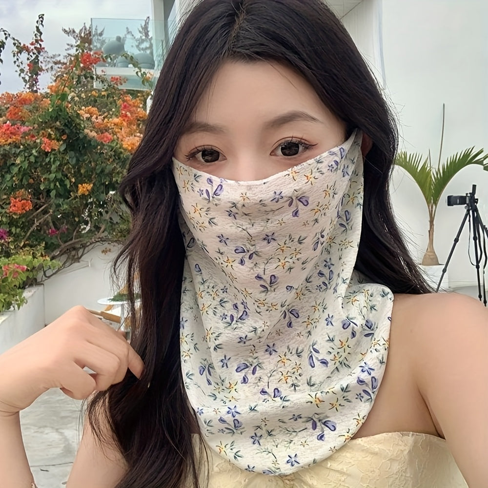 Women's Bohemian Floral Print Face Mask - Breathable Non-Elastic Full Coverage with Tassel Earrings, Lightweight Outdoor Beach Accessory for Casual Outings & Summer Activities