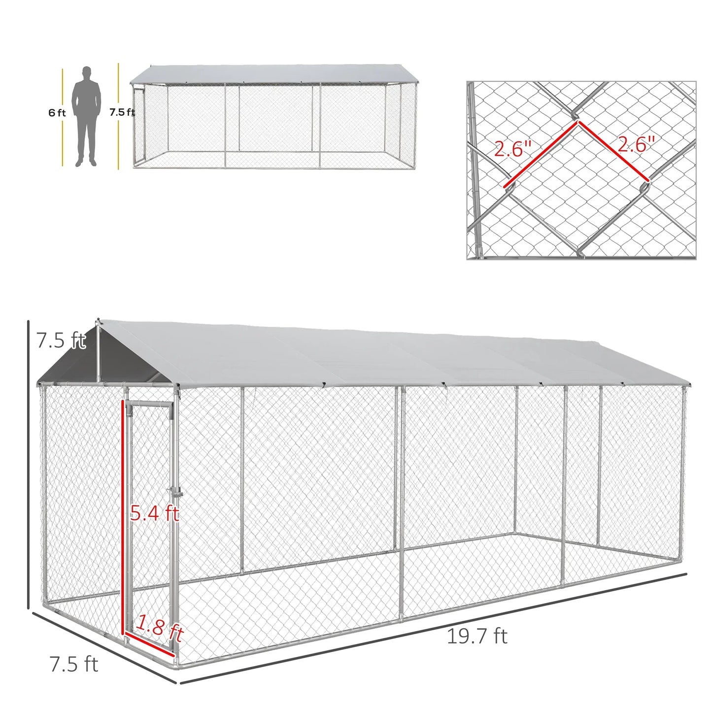 PawHut 19.7' x 7.5' x 7.5' Outdoor Dog Kennel W/ Waterproof Roof