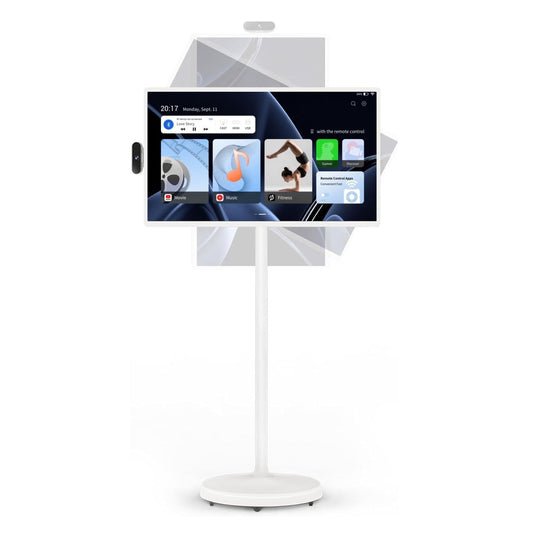 32-Inch Portable TV, 1080P FHD Rolling TV on Wheels with Rotatable Touch Screen, Android 13 OS, 8G RAM+128G Storage, Built-in Battery, Full Swivel Rotation, Voice Remote