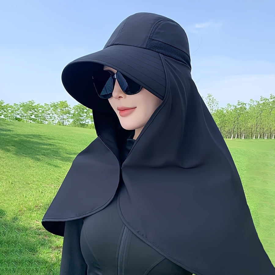 1pc, unisex wide brim buni hat, adjustable neck strap, breathable mesh, hat shawl mask 3in 1, summer travel beach hat, perfect for summer beach outdoor hiking trips