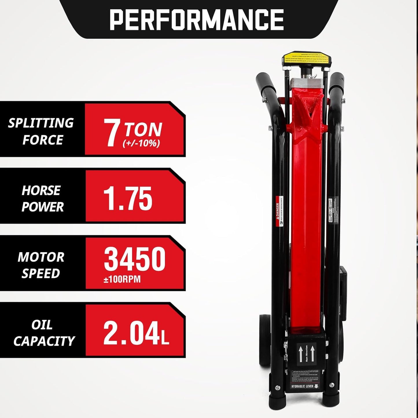 PowerSmart Electric Log Splitter 7-Ton - Efficient Wood Splitter with 3500 Motor Speed, 15 Amp, Horizontal Full Beam Design and Steel Wedge for Firewood & Kindling Cutting