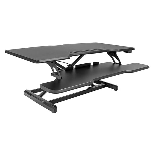 Electric Standing Desk Converter with 38"Tabletop, Height Adjustable Sit Stand Desk Riser, Motorized Desk Riser with Keyboard Tray and Device Slot, Fits Monitor &amp; Laptop, Black