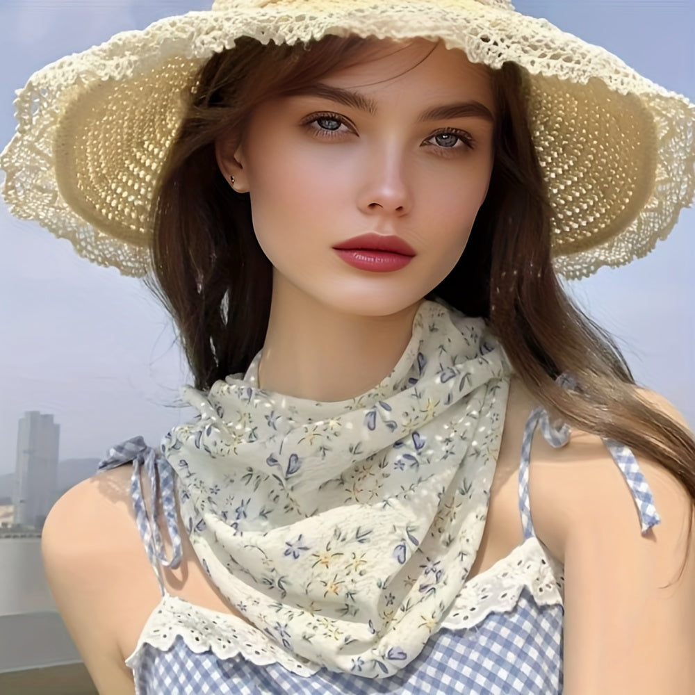 Women's Bohemian Floral Print Face Mask - Breathable Non-Elastic Full Coverage with Tassel Earrings, Lightweight Outdoor Beach Accessory for Casual Outings & Summer Activities