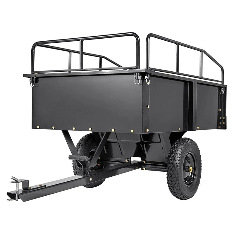 Heavy Duty ATV Trailer Steel Dump Cart, 750-Pound 15 Cubic Feet, Garden Utility Trailer with Removable Sides for Riding L