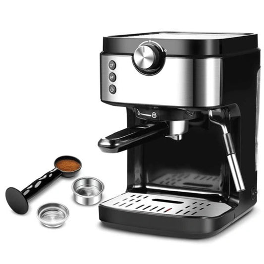 Steam Espresso Machine, Latte and Cappuccino Maker with Milk Frother, 20 Bar Italian Pump, Automatic Setting of Coffee Volume, 900ml Water Tank, Black Stainless, 1700W