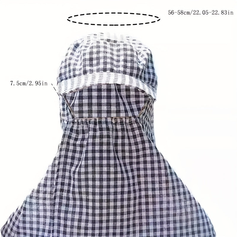 Integrated Hat and Face Mask for Outdoor Cycling - Lightweight, Non-Slip, Checkered Design with Clear Viewing Panel, Perfect for and Tea Gathering, Tea Gathering Hat | Checkered Pattern Hat | Lightweight Ha