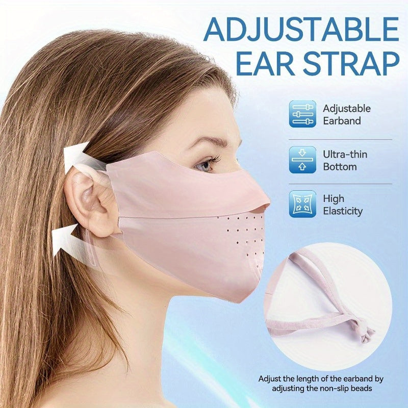 Sun Protective Face Mask with Adjustable Elastic Bands - Breathable Viscose Fiber, Washable & Reusable Sunscreen for Golf Sports Outdoor Activities