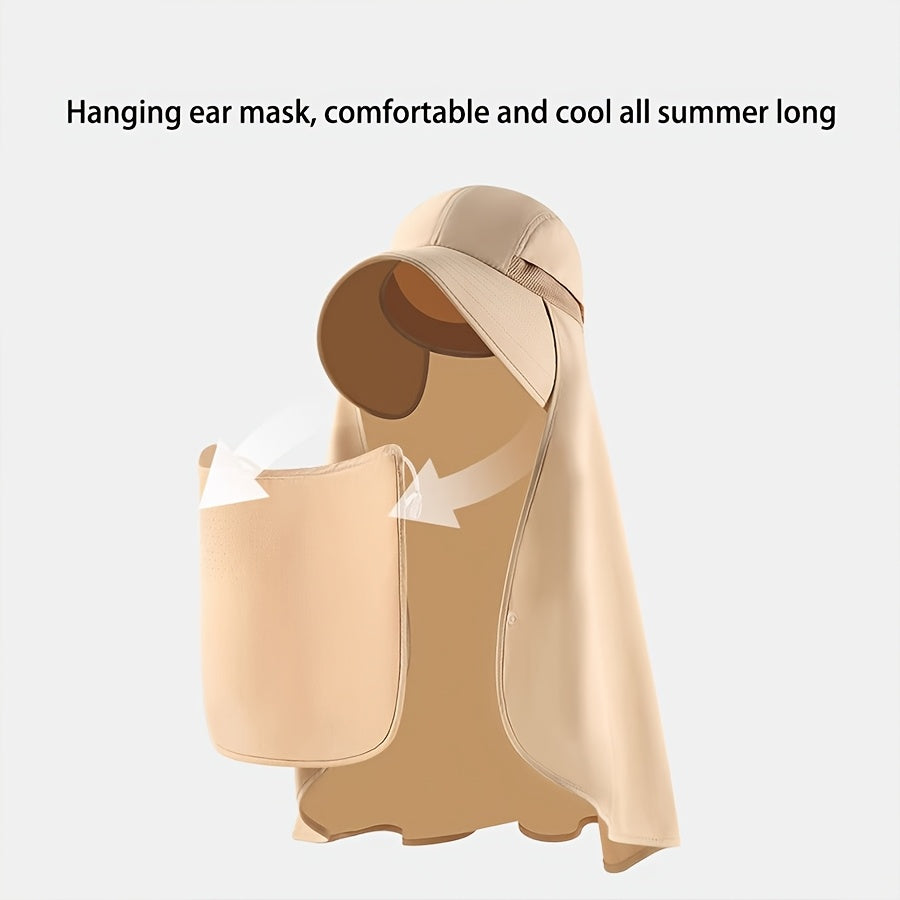 1pc, unisex wide brim buni hat, adjustable neck strap, breathable mesh, hat shawl mask 3in 1, summer travel beach hat, perfect for summer beach outdoor hiking trips