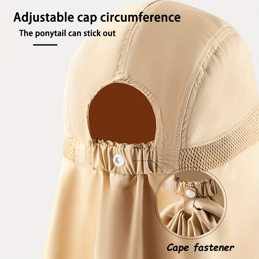 1pc, unisex wide brim buni hat, adjustable neck strap, breathable mesh, hat shawl mask 3in 1, summer travel beach hat, perfect for summer beach outdoor hiking trips